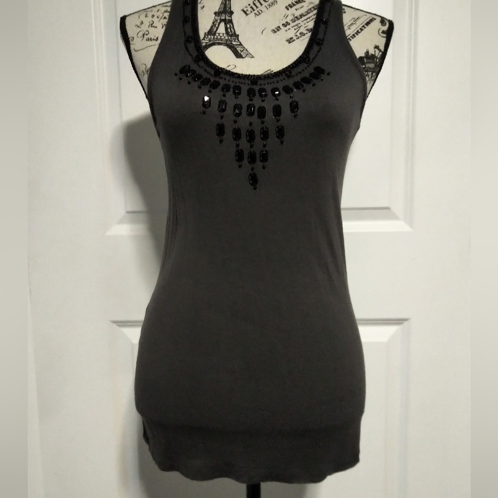 Royal Love Charcoal Embellished Tank Top